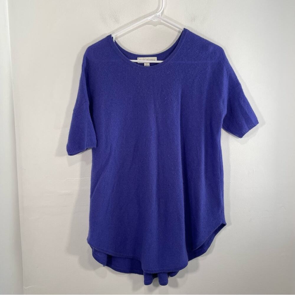 White + Warren Purple 100% Cashmere Short Sleeve Flowy Sweater Top Small